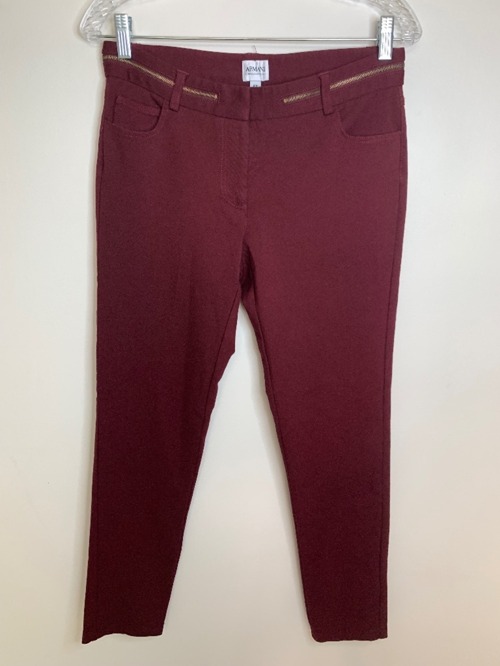 Armani Collezioni Burgundy Stretch Pants Zipper Detail 42